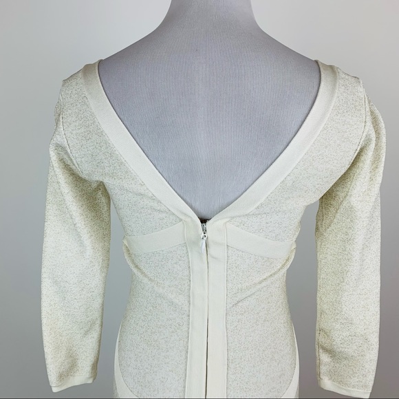 BEBE Cream Metallic Bodycon Mini Dress Small - Picture 12 of 13